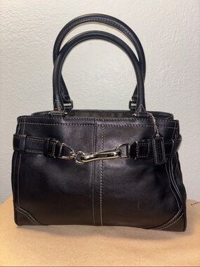 Coach Hampton Carry-All Black Leather Satchel with Silver-Tone hardware